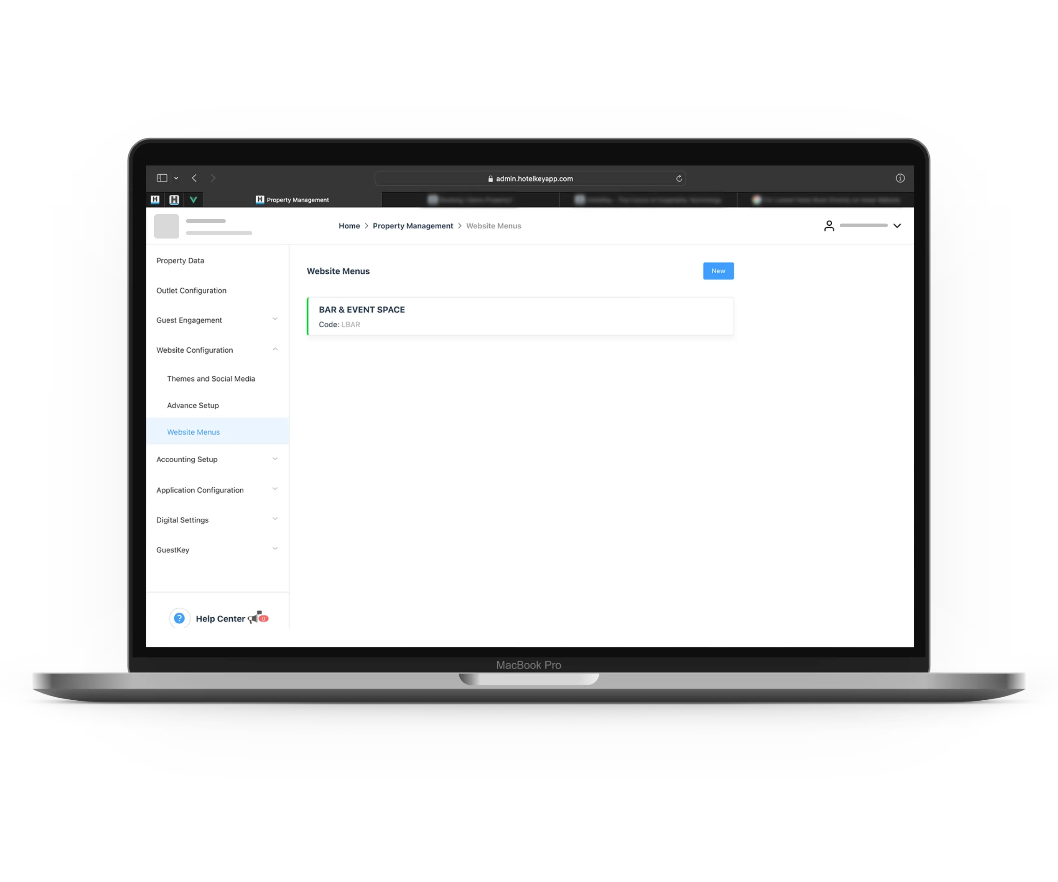 Configure Menus | Central Reservation System | HotelKey