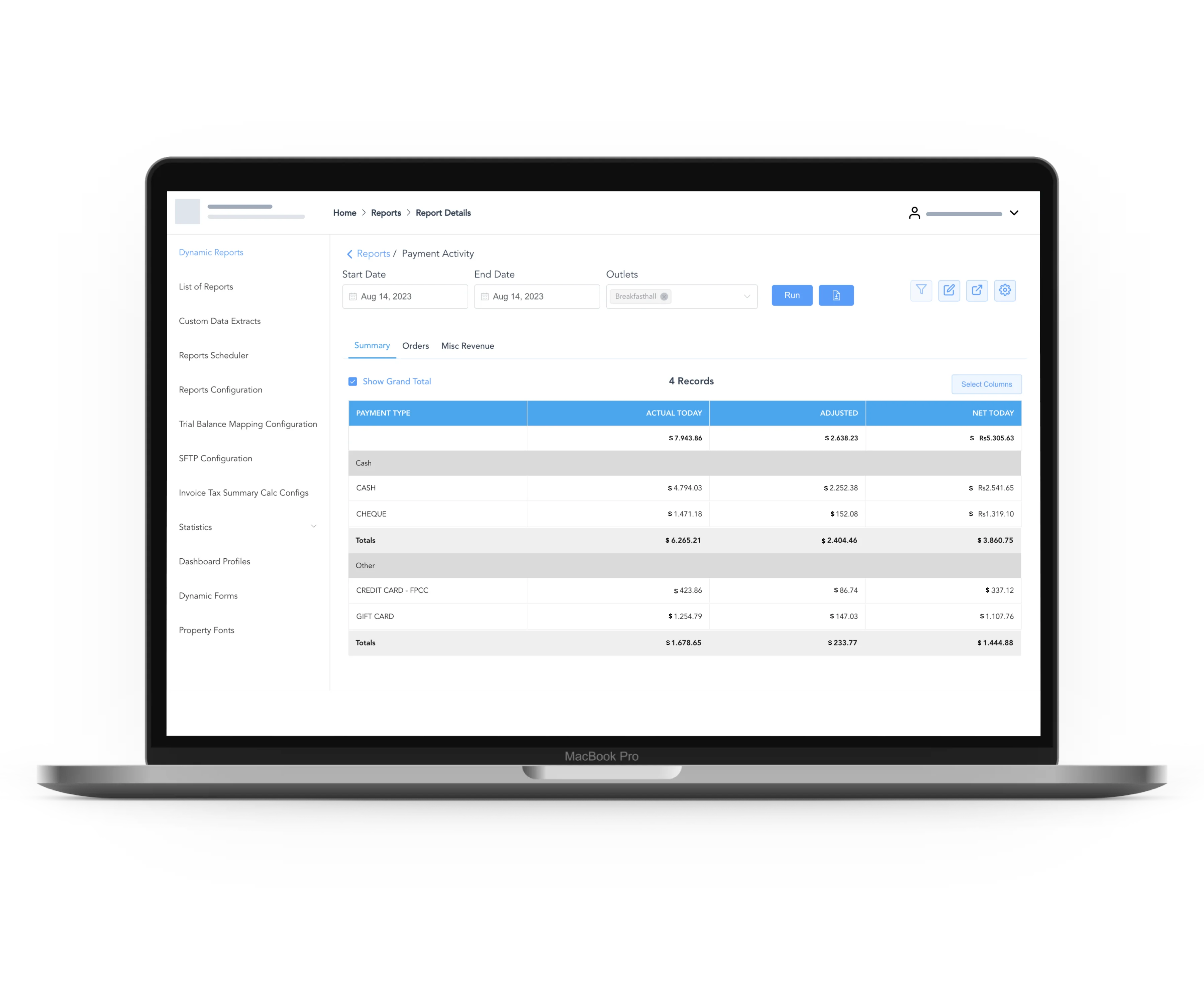 Payment Report | Reporting Analytics | RetailKey | HotelKey