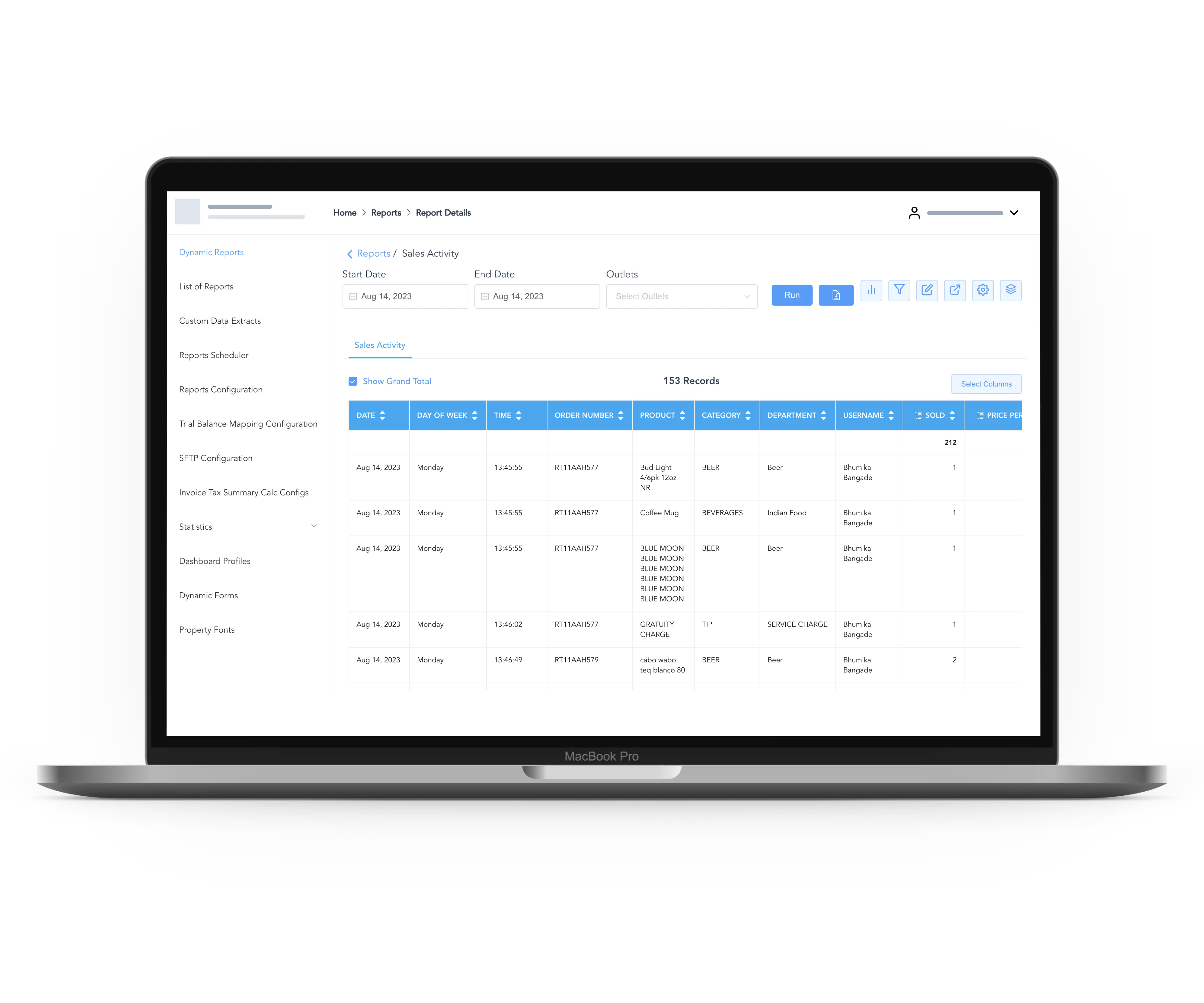 Sales Report | Reporting Analytics | RetailKey | HotelKey