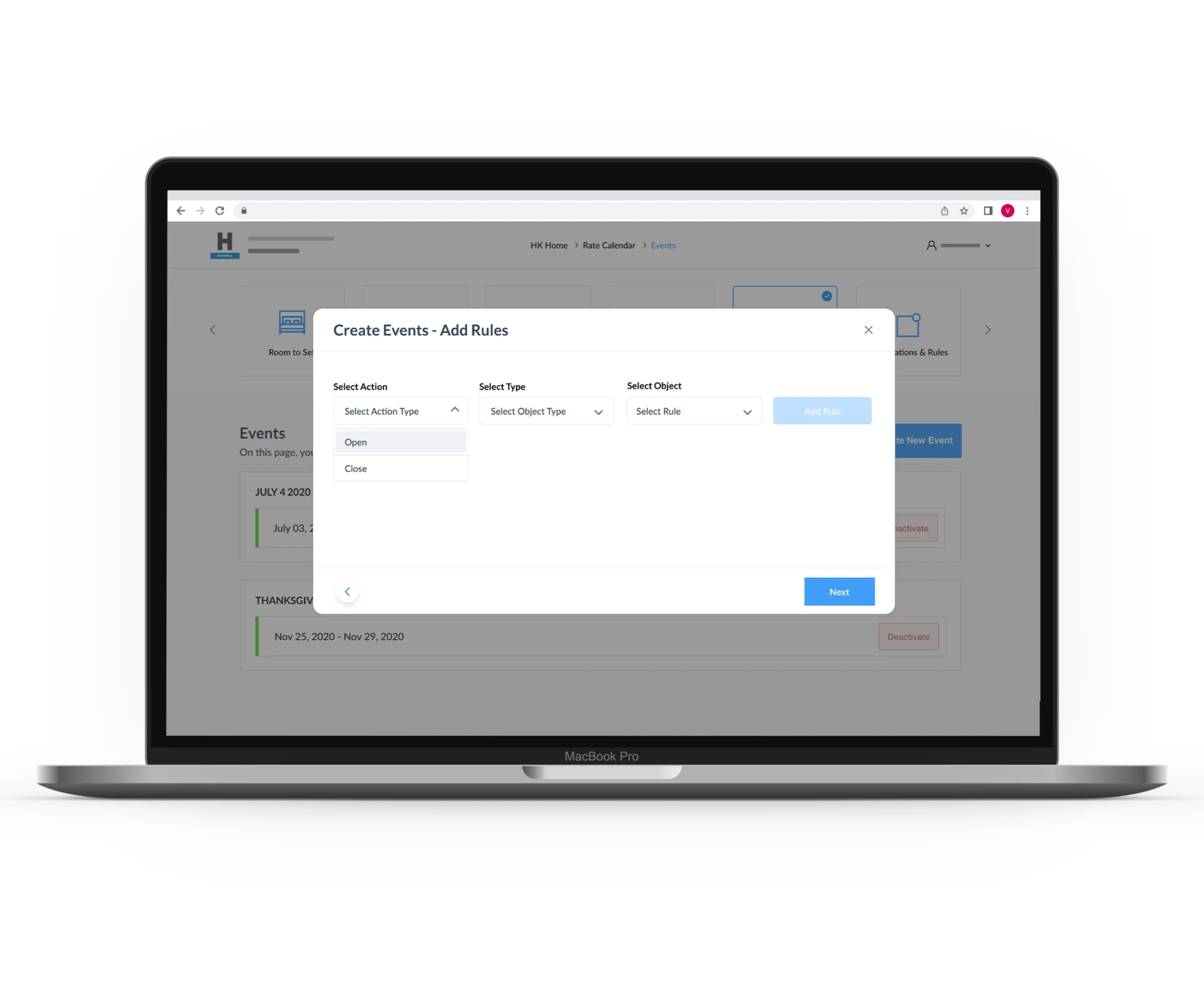 Set Event Rules | Rate Management System | HotelKey